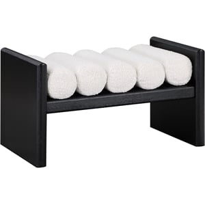 Pemberly Row Solid Wood Rich Black Bench with Luxurious Cream Boucle Fabric