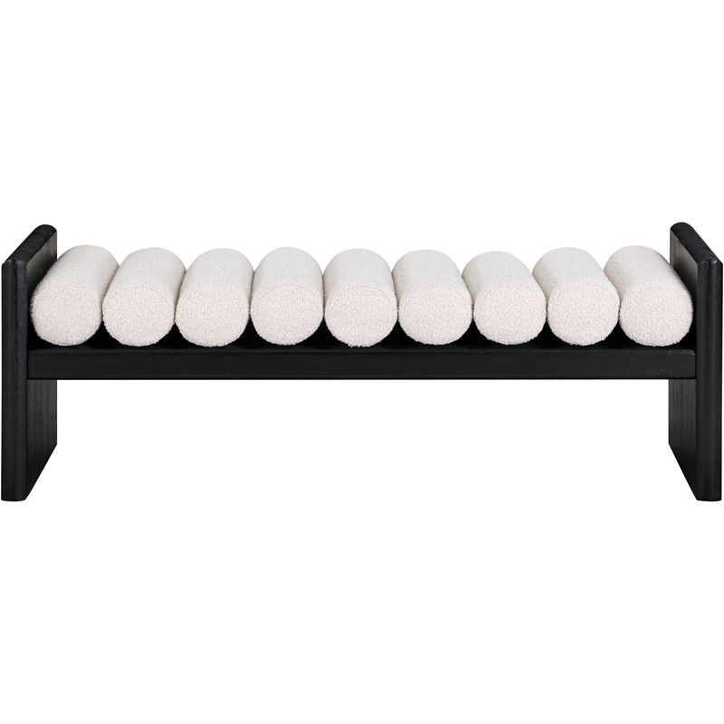 Pemberly Row Solid Wood Rich Black Bench with Luxurious Cream Boucle Fabric