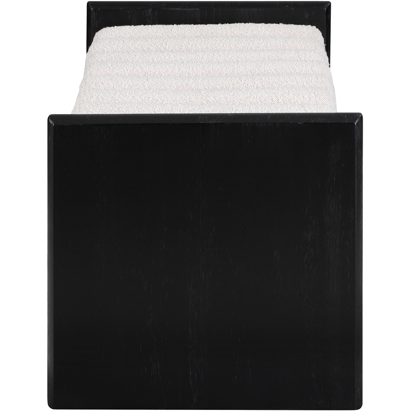 Pemberly Row Solid Wood Rich Black Bench with Luxurious Cream Boucle Fabric