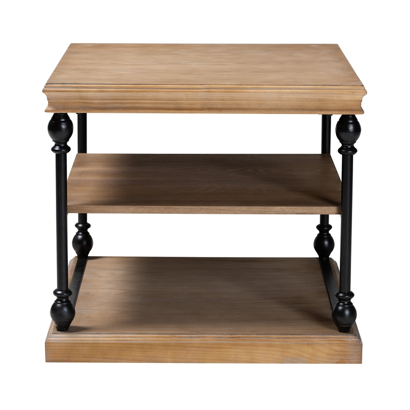 Pemberly Row Graywashed Wood and Black Metal 3-Tier End Table