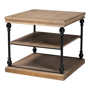 Pemberly Row Graywashed Wood and Black Metal 3-Tier End Table
