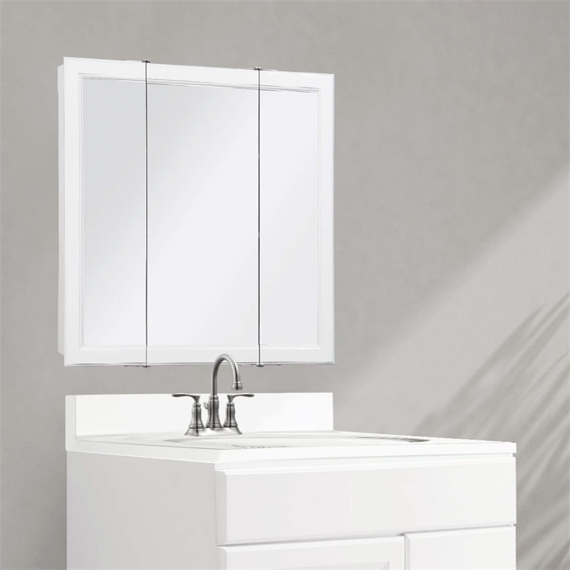 Pemberly Row Contemporary Wood Medicine Cabinet in White 30-Inch