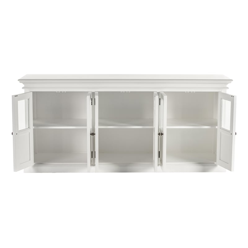 Pemberly Row Mahogany Wood Buffet with 6 Glass Doors in White