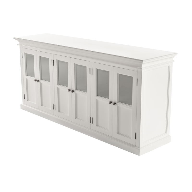 Pemberly Row Mahogany Wood Buffet with 6 Glass Doors in White