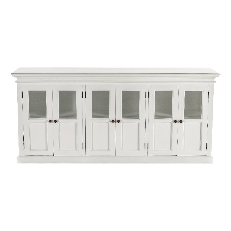 Pemberly Row Mahogany Wood Buffet with 6 Glass Doors in White