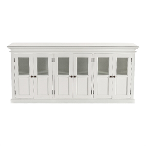 Pemberly Row Mahogany Wood Buffet with 6 Glass Doors in White