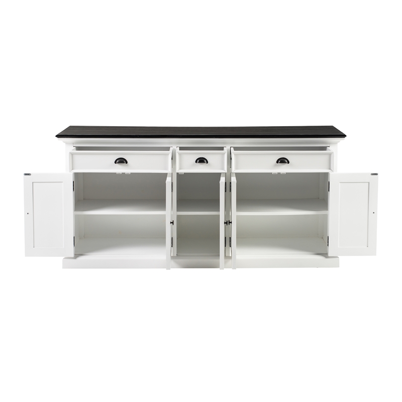 Pemberly Row Mahogany Wood Buffet with 5 Doors 3 Drawers in White