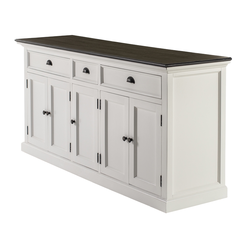 Pemberly Row Mahogany Wood Buffet with 5 Doors 3 Drawers in White