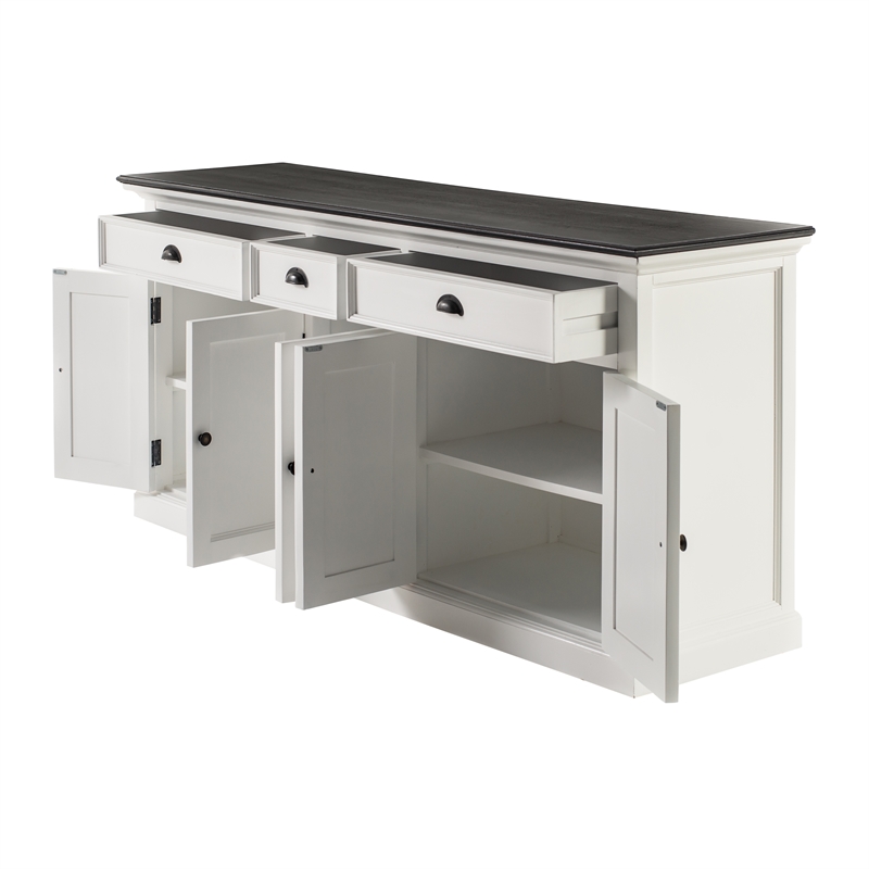 Pemberly Row Mahogany Wood Buffet with 5 Doors 3 Drawers in White