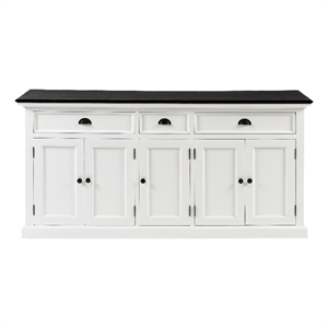 Pemberly Row Mahogany Wood Buffet with 5 Doors 3 Drawers in White