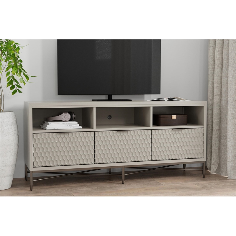 Pemberly Row Wood 2 Drawer Nightstand in Weathered White-Gray