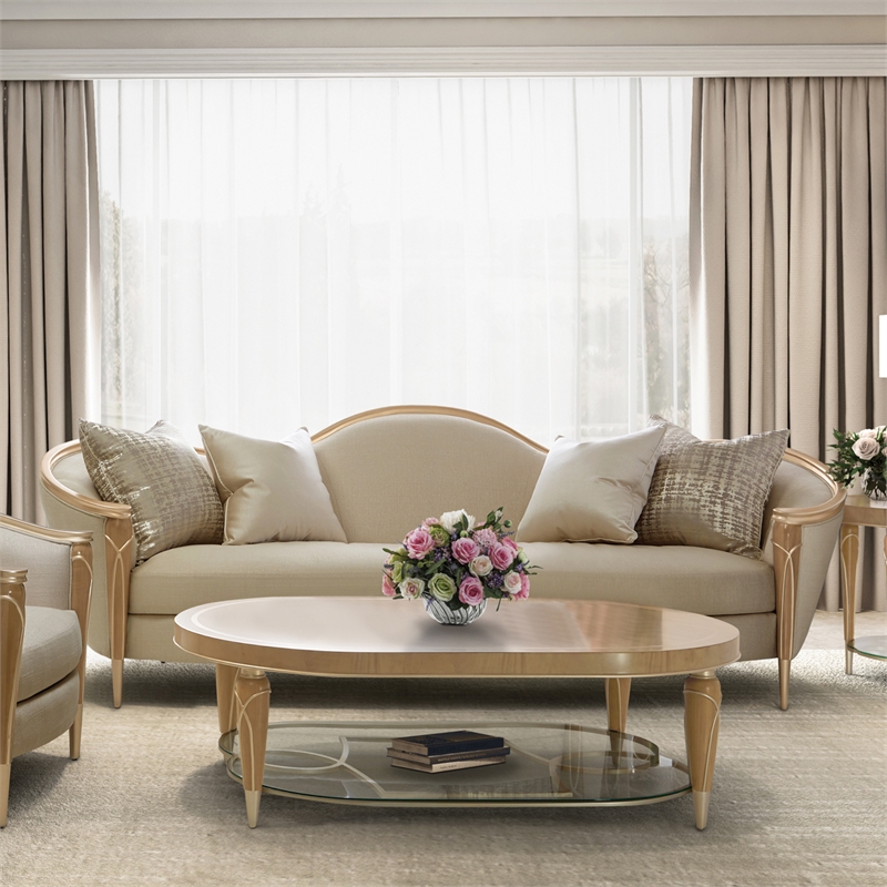 Pemberly Row Contemporary Transitional Sofa - Pearl / Caramel