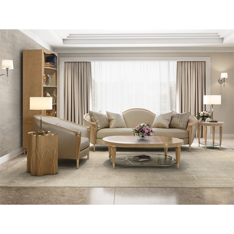 Pemberly Row Contemporary Transitional Sofa - Pearl / Caramel