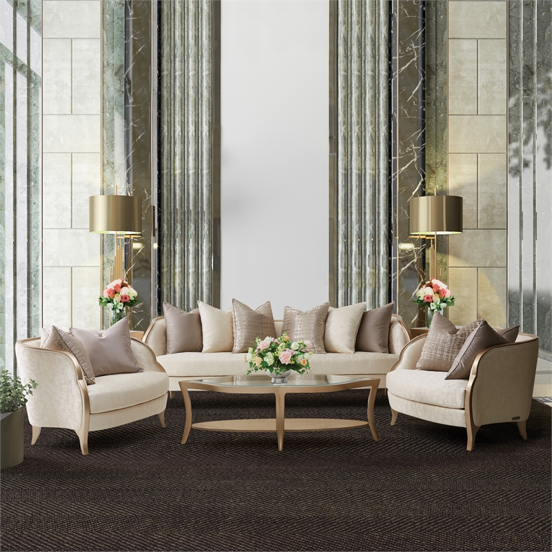 Pemberly Row Modern / Contemporary Glass Cocktail Table - Chardonnay