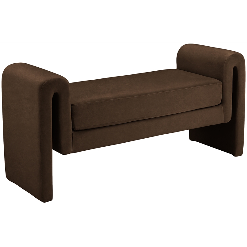 Pemberly Row Contemporary Transitional Brown Finish Velvet Bench