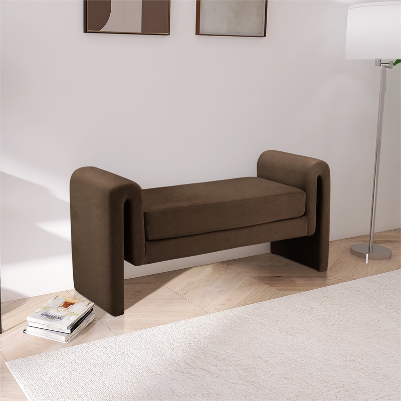 Pemberly Row Contemporary Transitional Brown Finish Velvet Bench