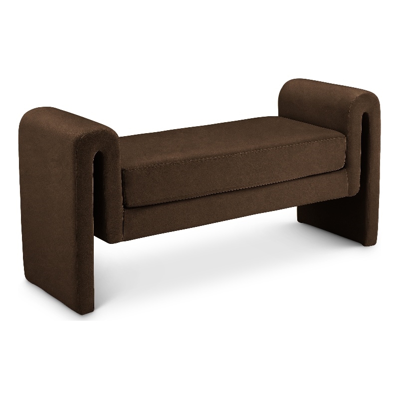 Pemberly Row Contemporary Transitional Brown Finish Velvet Bench