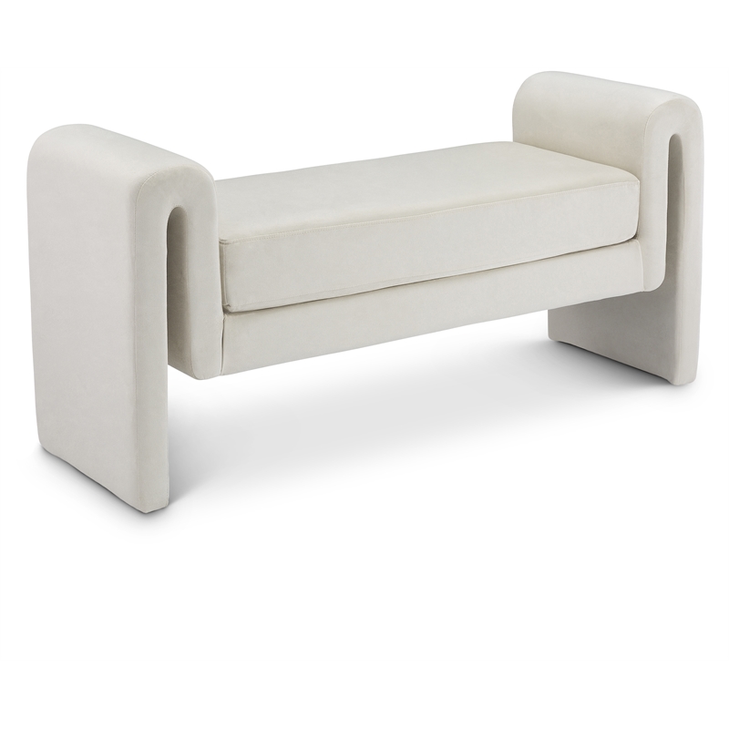 Pemberly Row Contemporary Transitional Cream Finish Velvet Bench