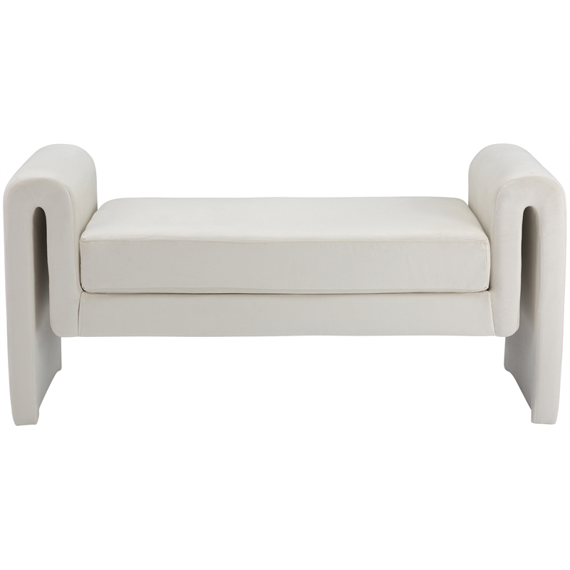 Pemberly Row Contemporary Transitional Cream Finish Velvet Bench