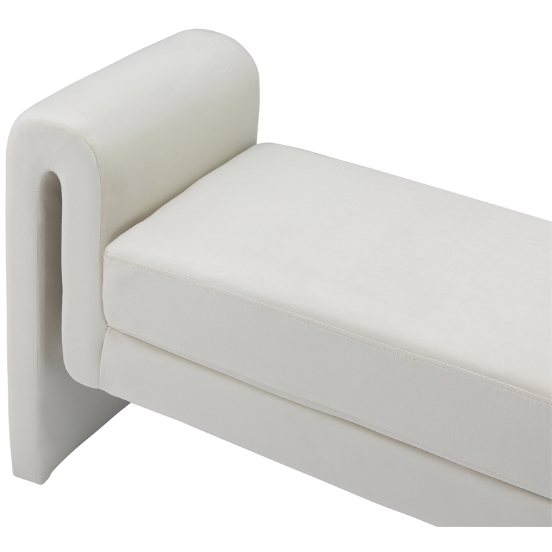 Pemberly Row Contemporary Transitional Cream Finish Velvet Bench