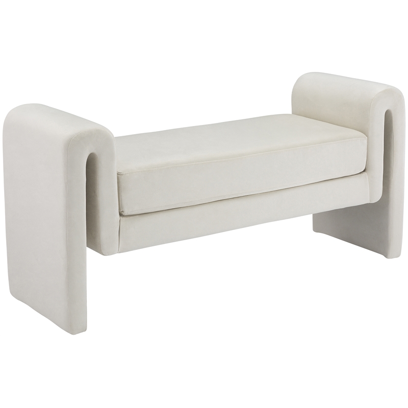 Pemberly Row Contemporary Transitional Cream Finish Velvet Bench