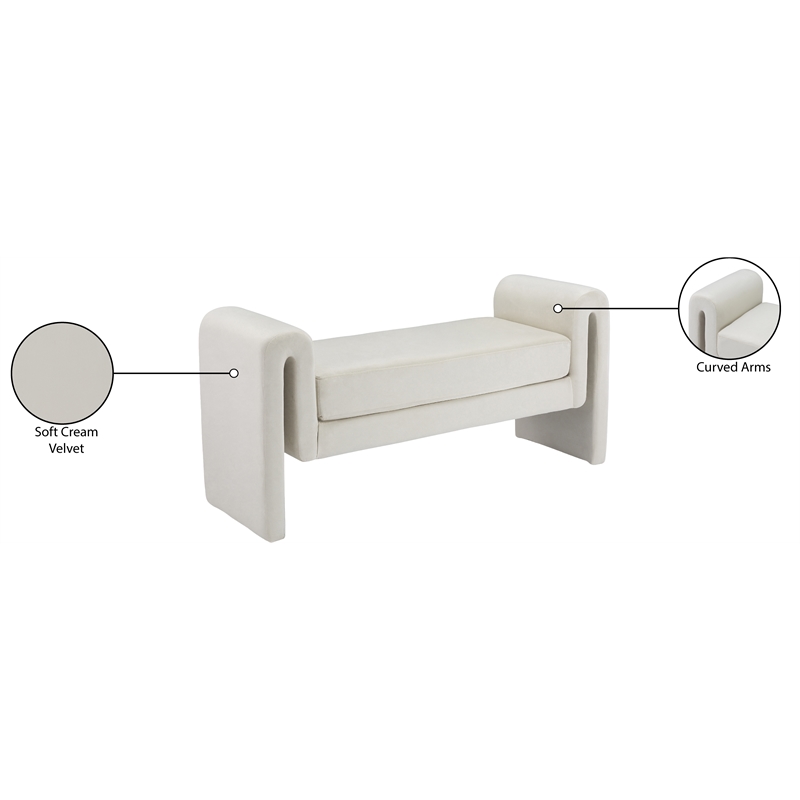 Pemberly Row Contemporary Transitional Cream Finish Velvet Bench