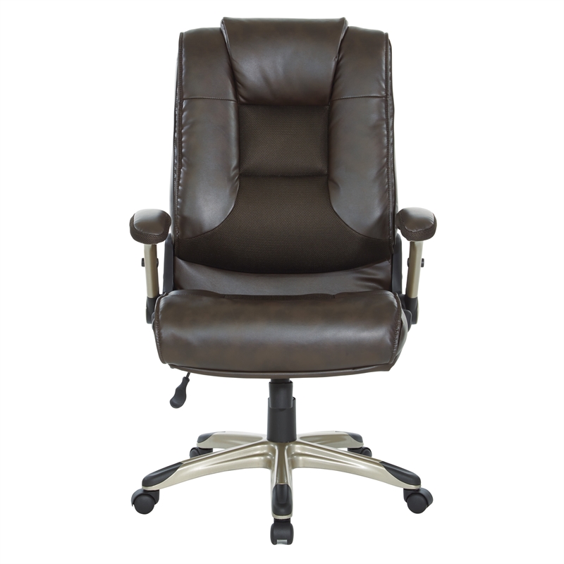 Pemberly Row Executive Bonded Leather Chair - Espresso w/ Cocoa Coated Flip Arms