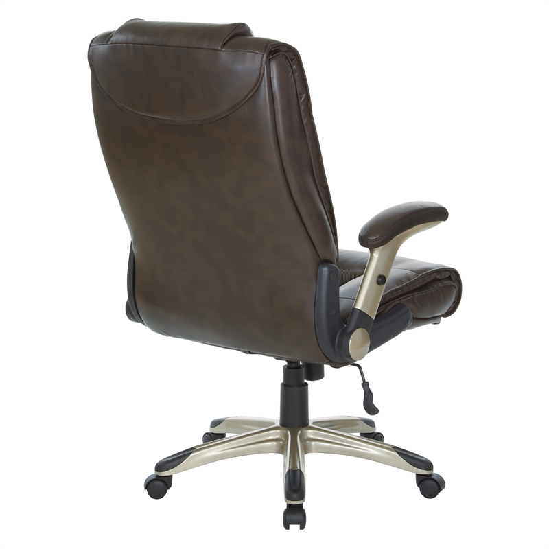Pemberly Row Executive Bonded Leather Chair - Espresso w/ Cocoa Coated Flip Arms