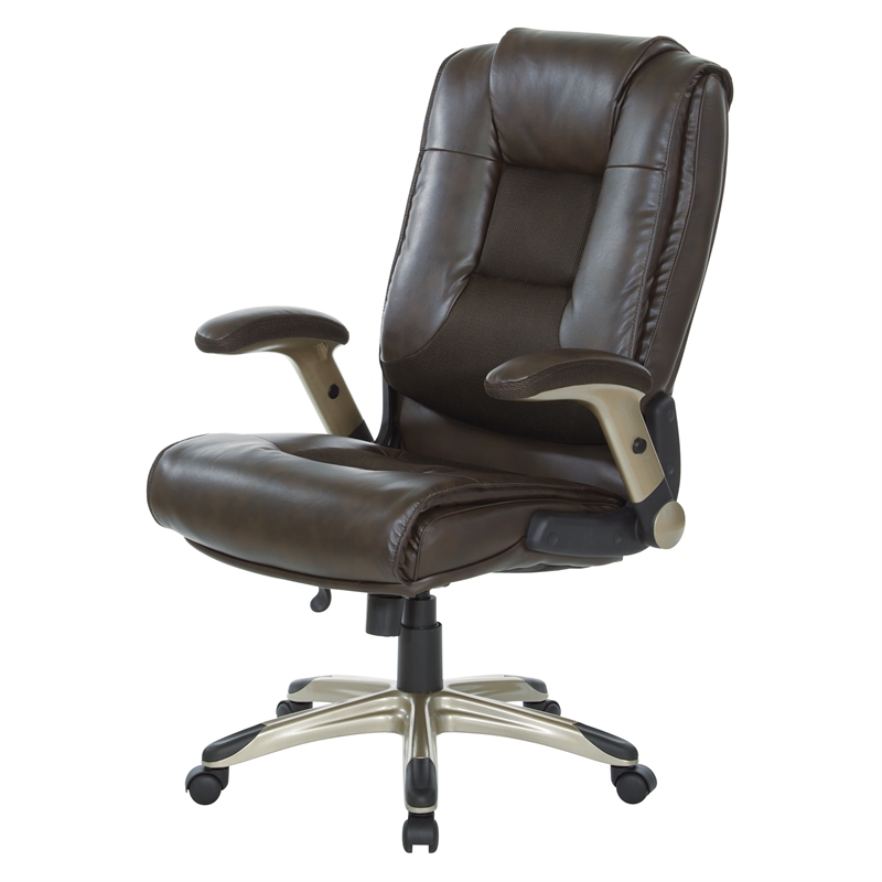 Pemberly Row Executive Bonded Leather Chair - Espresso w/ Cocoa Coated Flip Arms