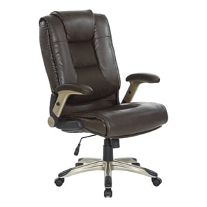 Pemberly Row Executive Bonded Leather Chair - Espresso w/ Cocoa Coated Flip Arms