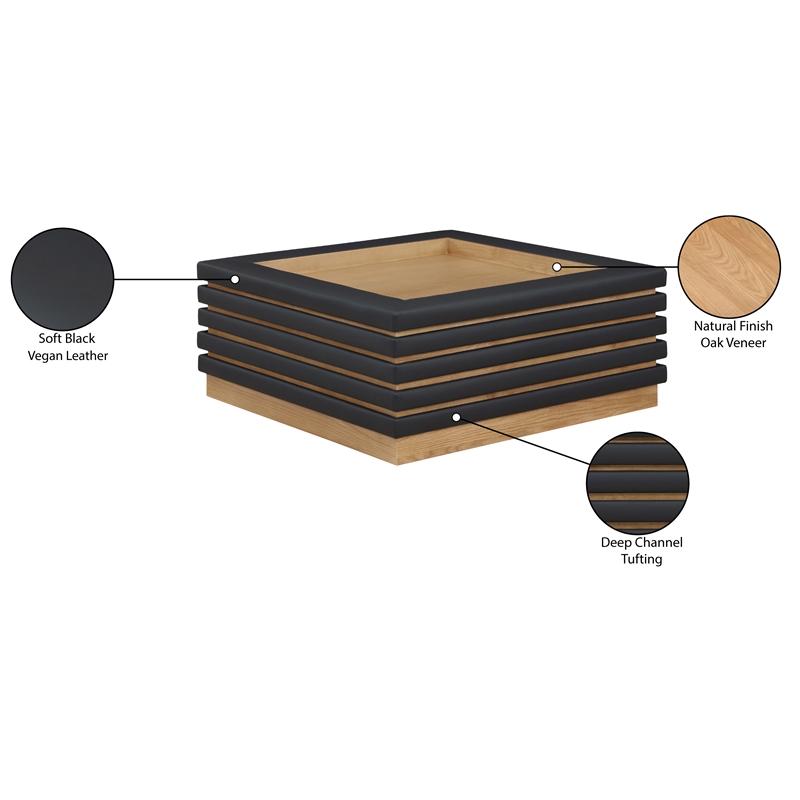 Pemberly Row Modern / Contemporary Black Vegan Leather Coffee Table