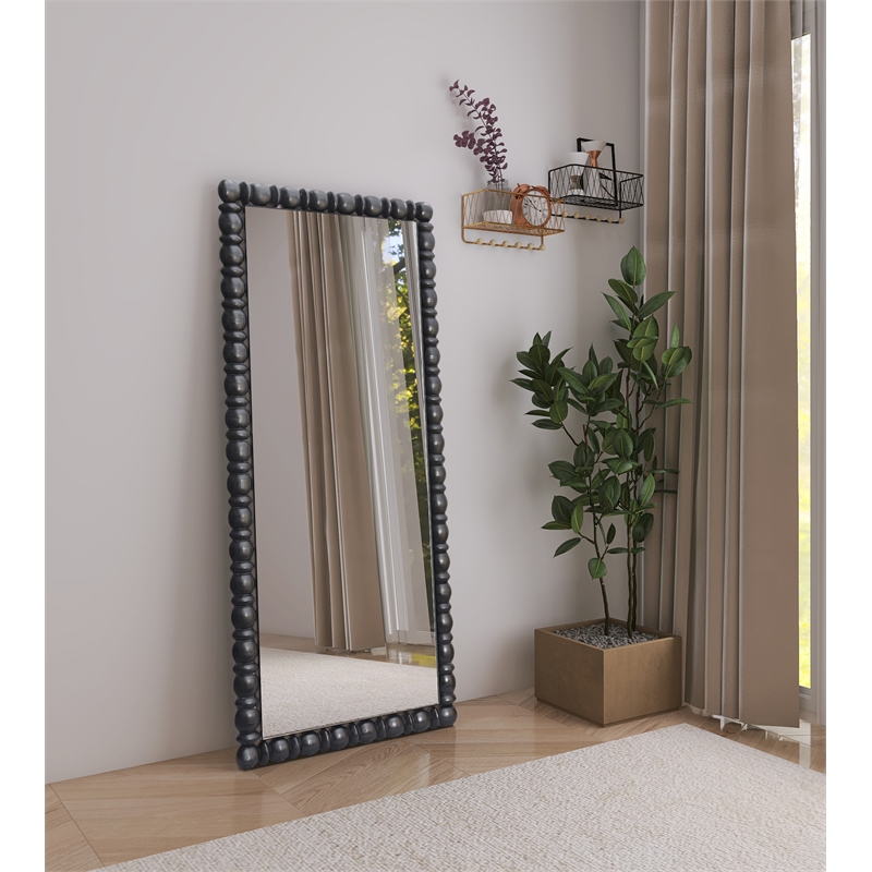 Pemberly Row Contemporary Solid Acacia Wood Black Frame Mirror