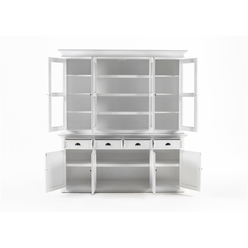 Pemberly Row Buffet Hutch Unit with 4 Glass Doors Solid Wood in White
