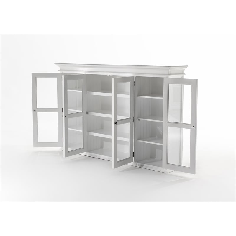 Pemberly Row Buffet Hutch Unit with 4 Glass Doors Solid Wood in White