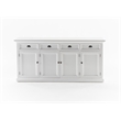 Pemberly Row Buffet Hutch Unit with 4 Glass Doors Solid Wood in White