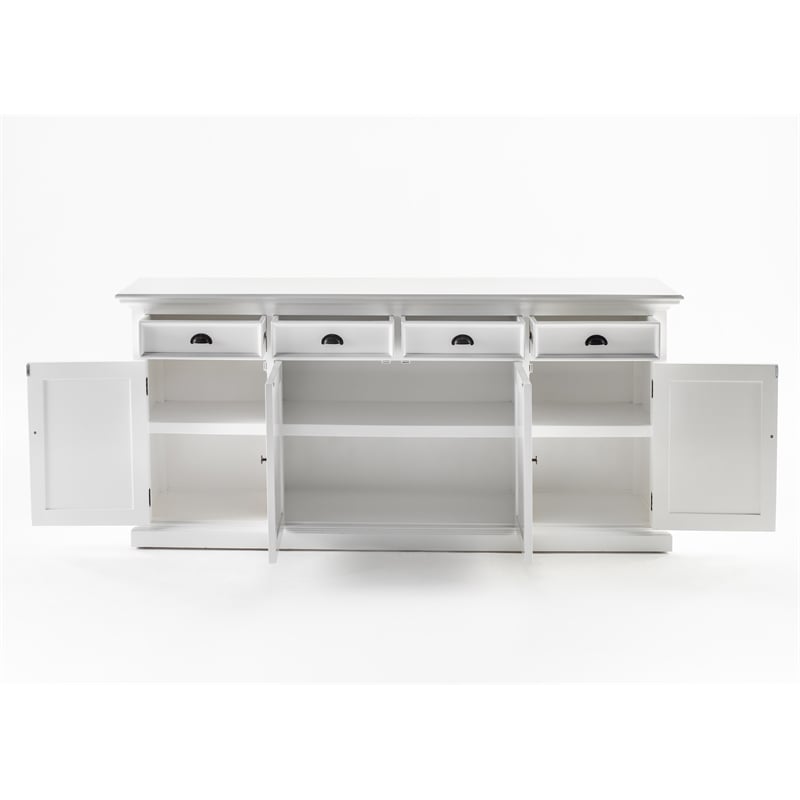 Pemberly Row Buffet Hutch Unit with 4 Glass Doors Solid Wood in White