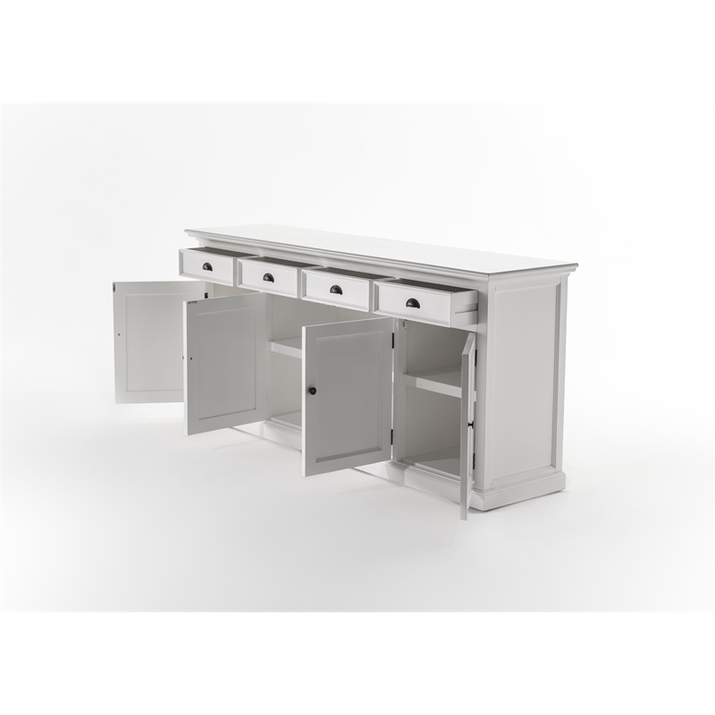 Pemberly Row Buffet Hutch Unit with 4 Glass Doors Solid Wood in White