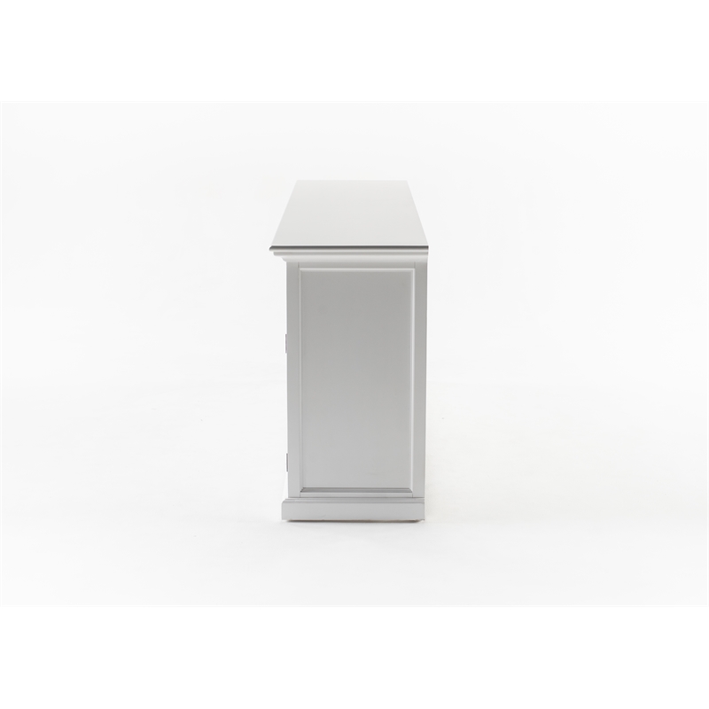 Pemberly Row Buffet Hutch Unit with 4 Glass Doors Solid Wood in White