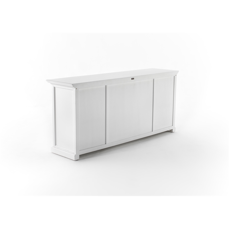 Pemberly Row Buffet Hutch Unit with 4 Glass Doors Solid Wood in White