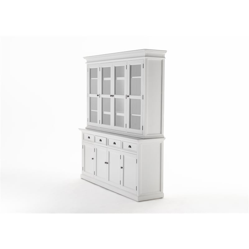 Pemberly Row Buffet Hutch Unit with 4 Glass Doors Solid Wood in White