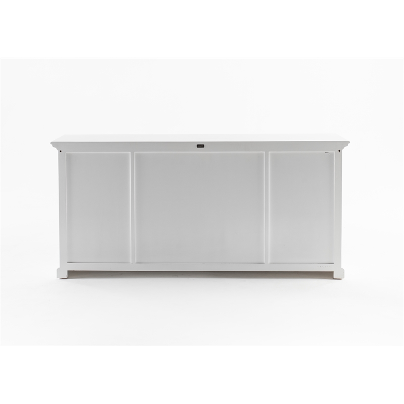 Pemberly Row Buffet Hutch Unit with 4 Glass Doors Solid Wood in White