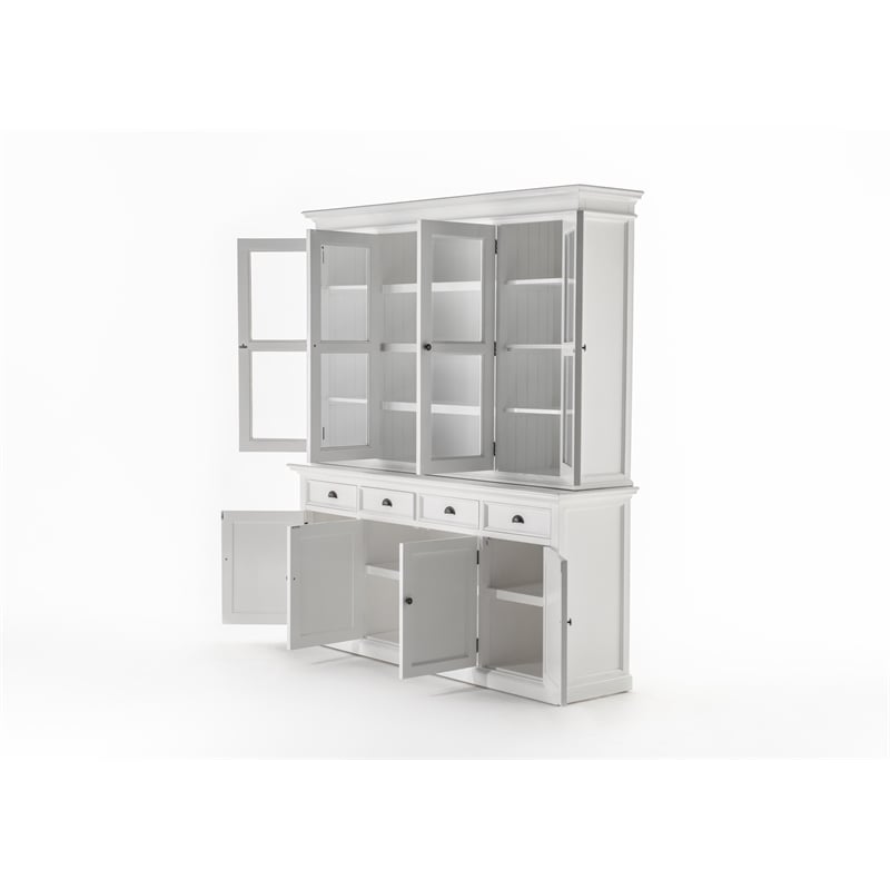 Pemberly Row Buffet Hutch Unit with 4 Glass Doors Solid Wood in White