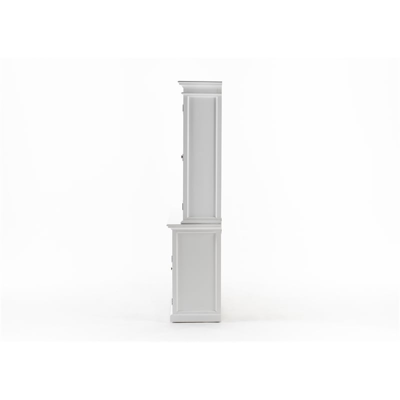 Pemberly Row Buffet Hutch Unit with 4 Glass Doors Solid Wood in White