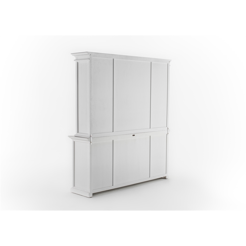 Pemberly Row Buffet Hutch Unit with 4 Glass Doors Solid Wood in White