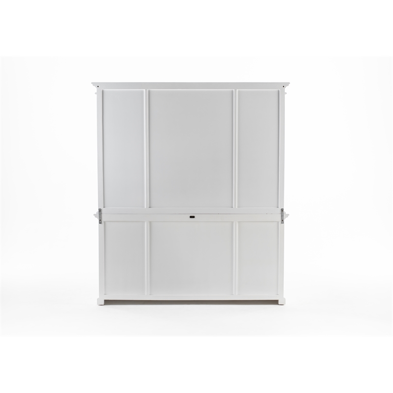 Pemberly Row Buffet Hutch Unit with 4 Glass Doors Solid Wood in White