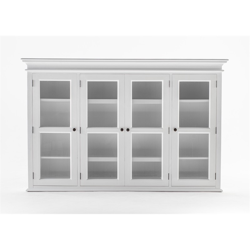 Pemberly Row Buffet Hutch Unit with 4 Glass Doors Solid Wood in White