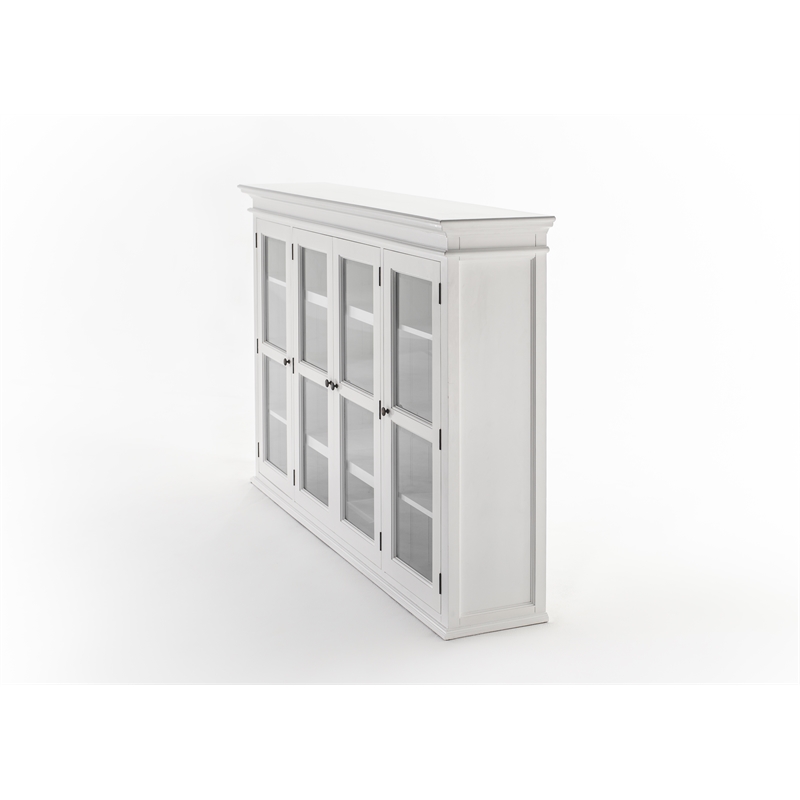 Pemberly Row Buffet Hutch Unit with 4 Glass Doors Solid Wood in White