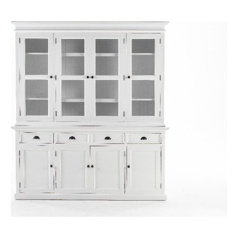 Pemberly Row Buffet Hutch Unit with 4 Glass Doors Solid Wood in White