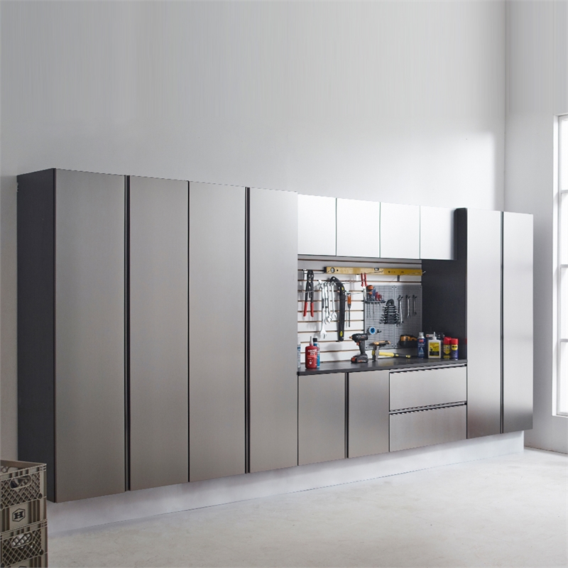 Pemberly Row Wood Base Drawer Wall Mounted Garage Cabinet in Metallic Gray