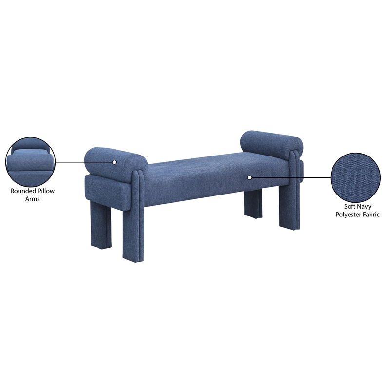 Pemberly Row Contemporary Transitional Navy Finish Fabric Bench